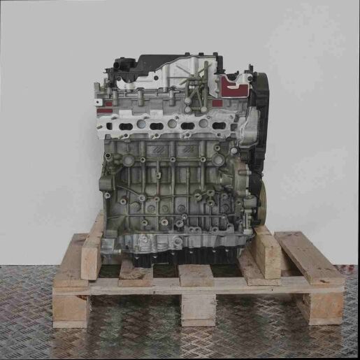 Motor D 20 DTR (DW10FDCU) auf Holz-Palette vor weißem Hintergrund. Detailaufnahme des grauen und schwarzen Motors, gerade und vertikal ausgerichtet.